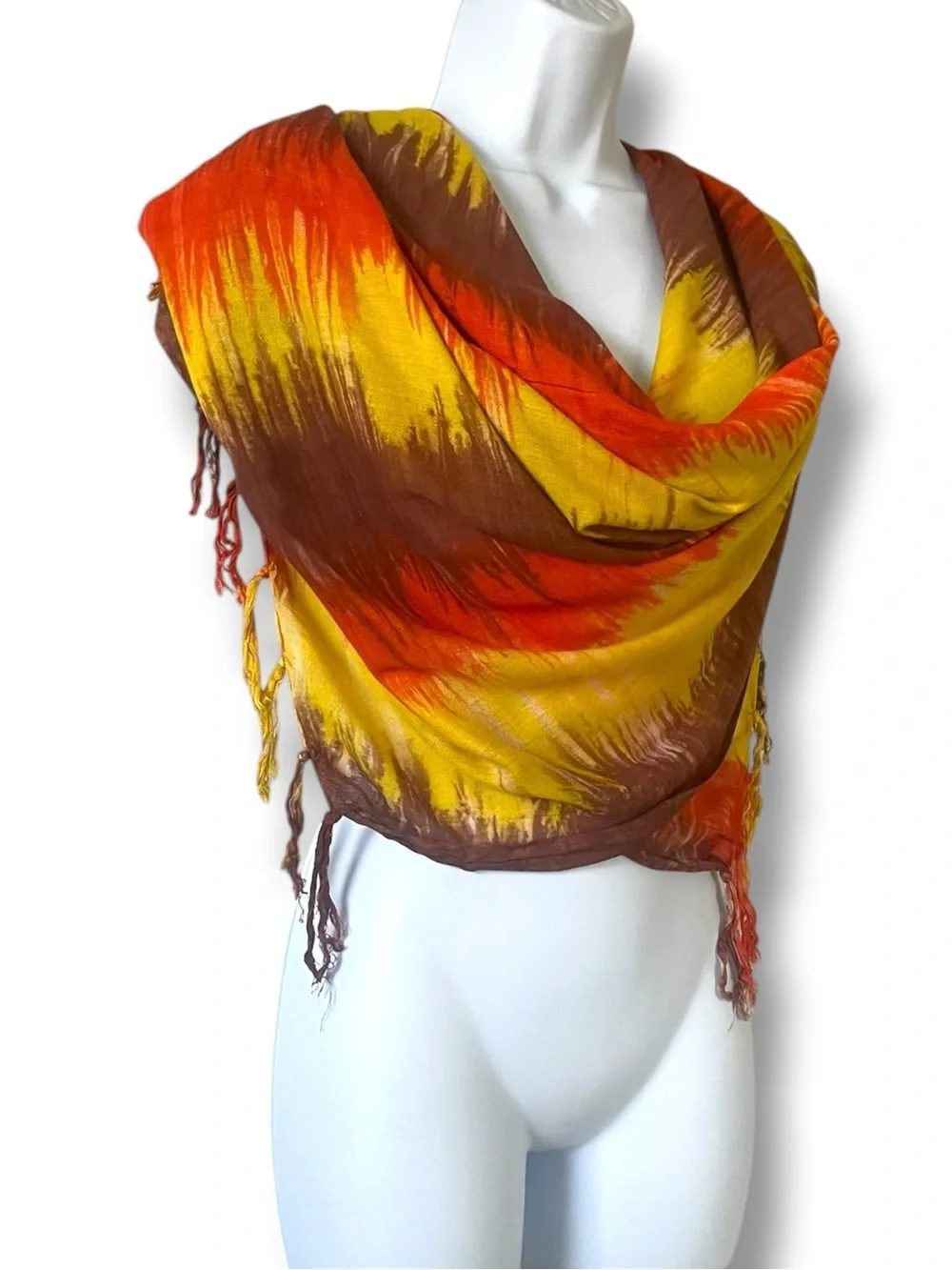 Tie Dye Fringe Scarf Wrap Shawl Festival Earth Tone Sarong Beach Cover Up Boho